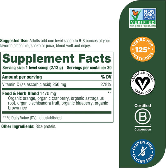 MegaFood Daily C-Protect Nutrient Booster Powder - Immune Support - Vitamin C Powder - Drink Mix with Vitamin C, Real Food & Herbs - Vegan, Non-GMO, Without 9 Food Allergens - 2.25 Oz (30 Servings)