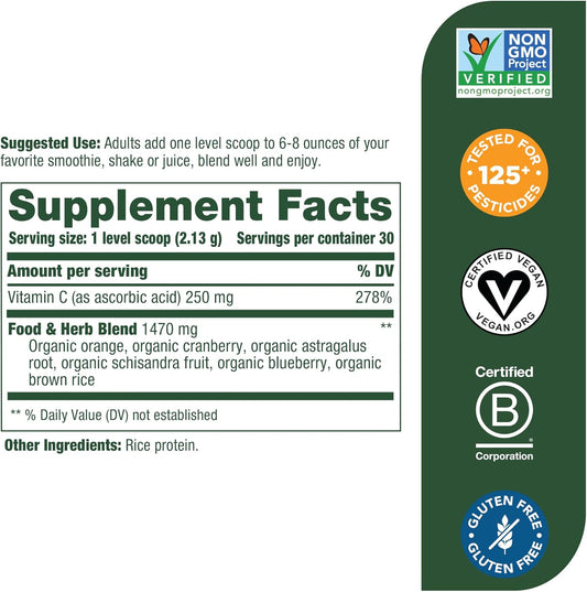 Megafood Daily C-Protect Nutrient Booster Powder - Immune Support - Vitamin C Powder - Drink Mix With Vitamin C, Real Food & Herbs - Vegan, Non-Gmo, Without 9 Food Allergens - 2.25 Oz (30 Servings)