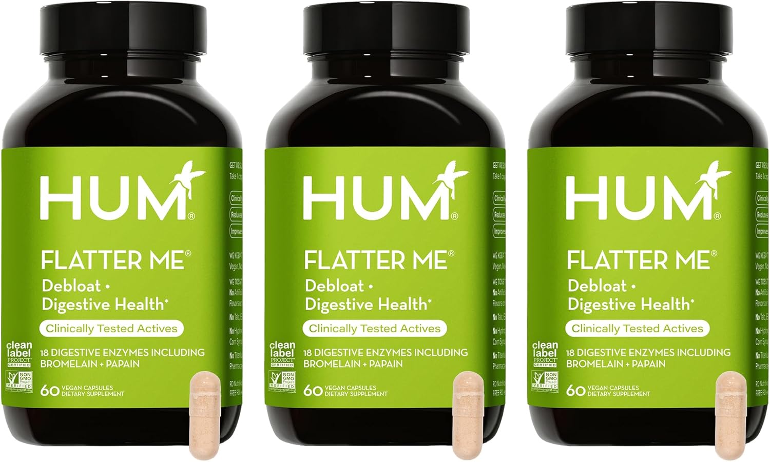 Hum Flatter Me Digestive Enzymes Bloating Supplement - Fast-Acting Bloat Relief For Digestive Health, Debloating Multi Enzyme, Bloat Pills, Anti Bloat Pills, Vegan 180 Servings