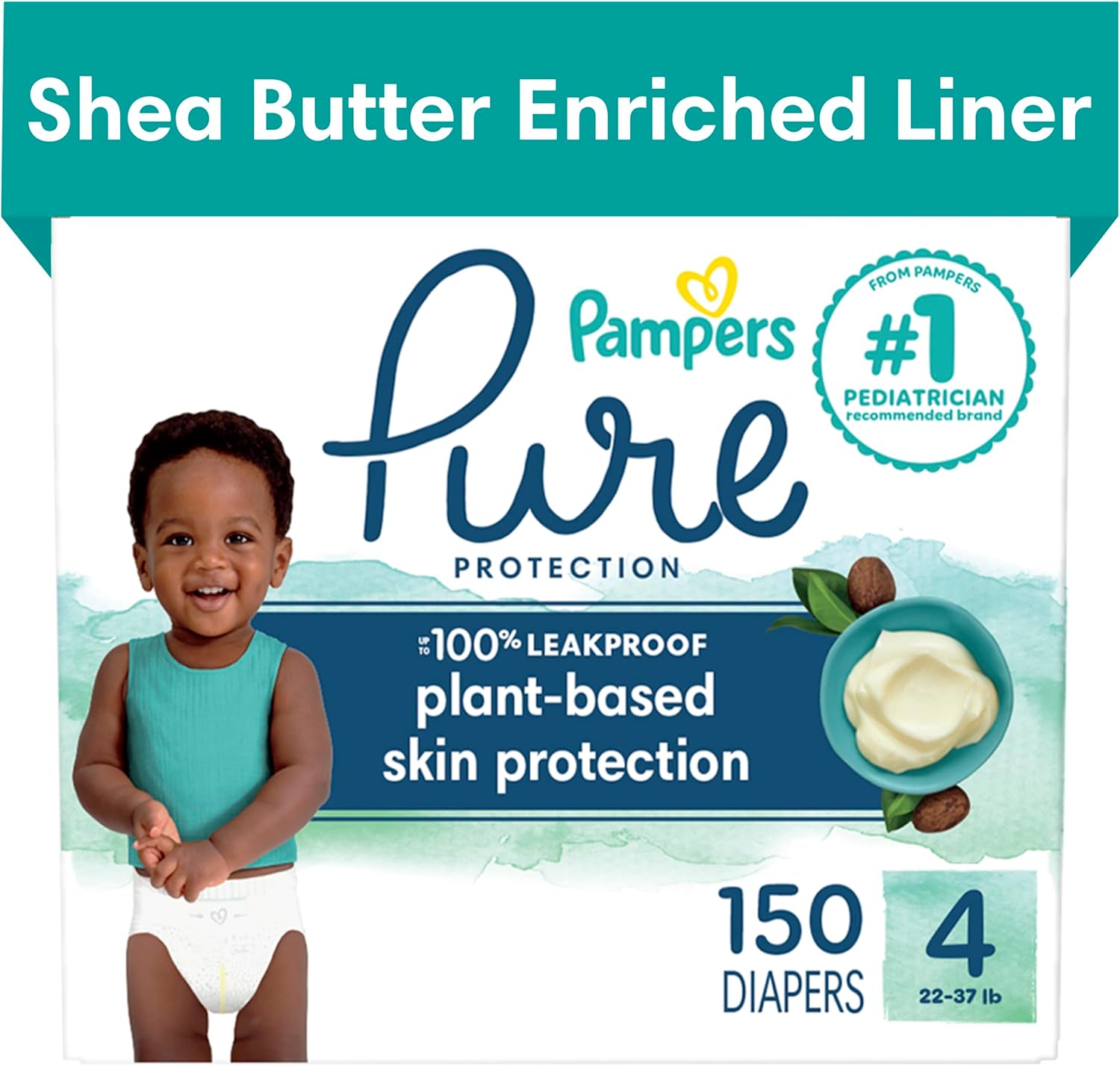 Pampers Pure Protection Diapers - Size 4, One Month Supply (150 Count), Hypoallergenic Premium Disposable Baby Diapers