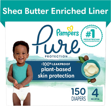 Pampers Pure Protection Diapers - Size 4, One Month Supply (150 Count), Hypoallergenic Premium Disposable Baby Diapers