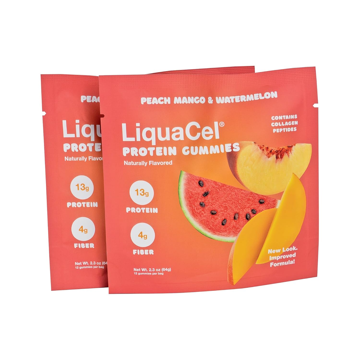 Liquacel Protein Gummies - Peach Mango/Watermelon - 13G Protein - Case Of 50 Packs