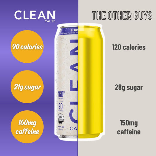 New! Clean Cause Blueberry Usda Organic Yerba Mate Tea (15.5Oz Cans, 12-Pack Case) Non-Carbonated, 160Mg Caffeine