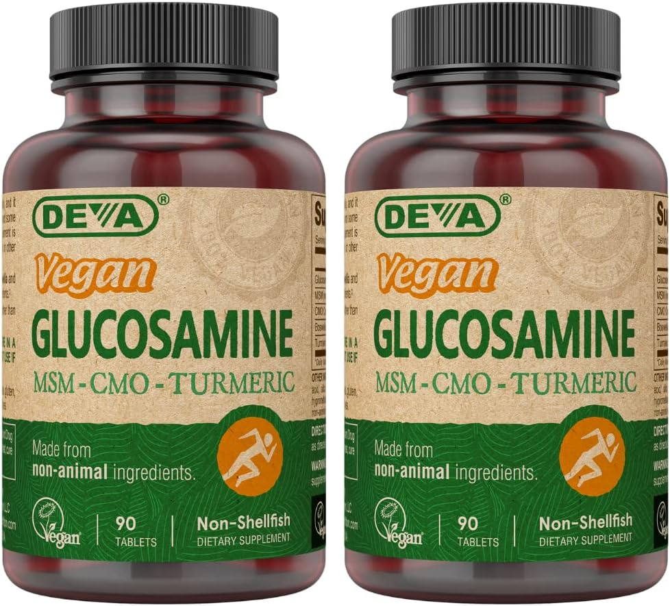 DEVA Vegan Glucosamine-MSM-CMO & Turmeric Supplement - Gluten Free Plant Based Nutritional Supplement - 90 Tablets (Pack of 2)