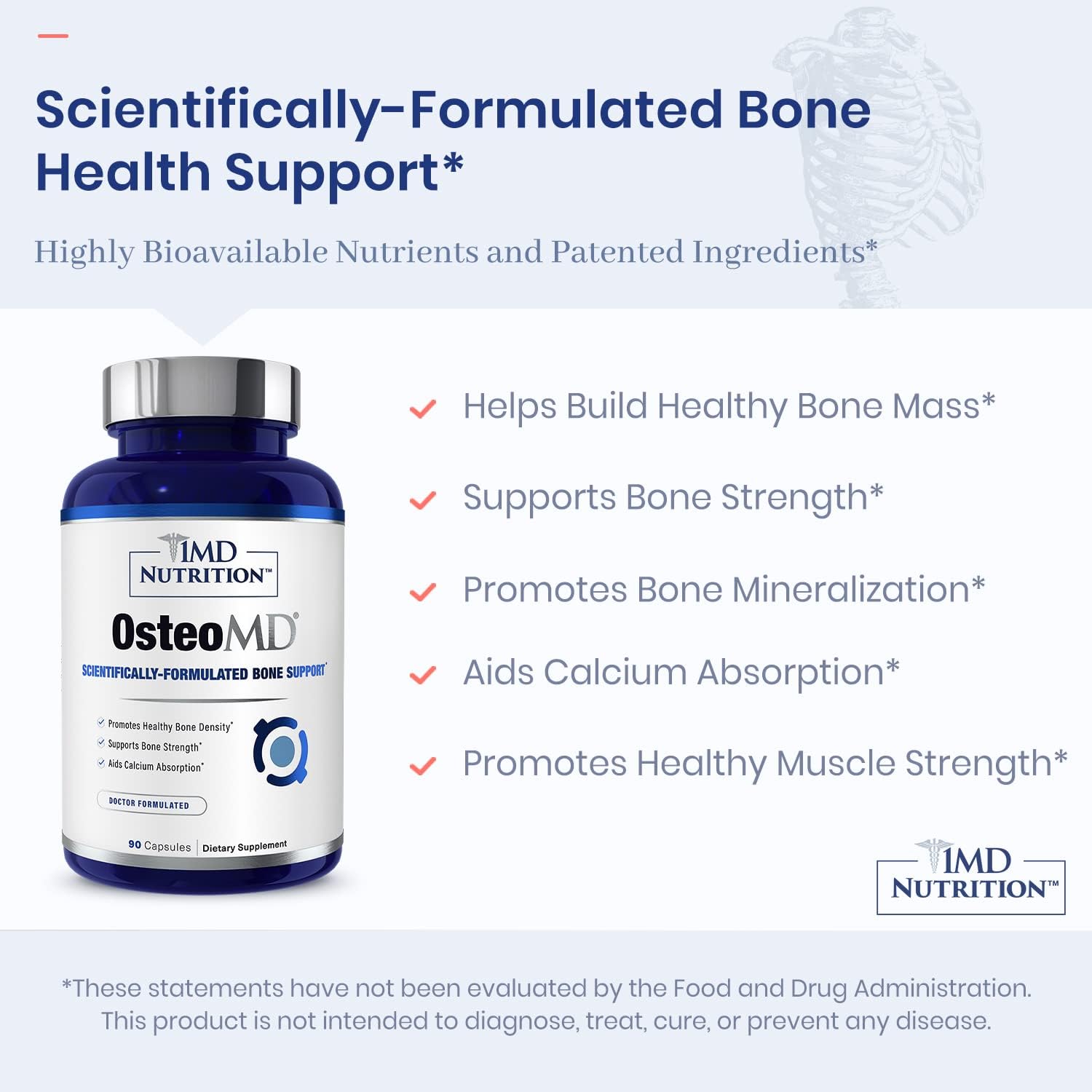 1MD Nutrition OsteoMD for Comprehensive Support - Supplement for Women and Men - Promote Density w/Vitamin D - Hydroxyapatite w/Vitamin D3 & K2-90 Capsules : Health & Household