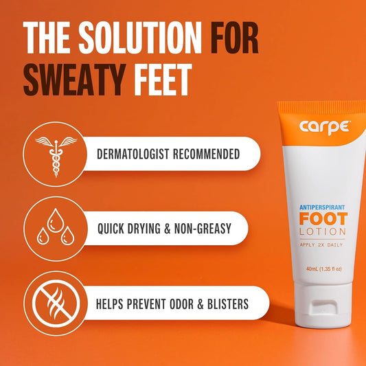 Carpe Antiperspirant Foot Lotion 3 Tubes WITH FREE APPLICATOR, A dermatologist-recommended solution to stop sweaty, smelly feet, Helps prevent blisters, Great for hyperhidrosis