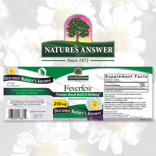 Nature's Answer Feverfew Herb Vegetarian Capsules 250mg 90-Capsules | Gluten-Free, Vegan, Non-GMO, No Preservatives | Single Count