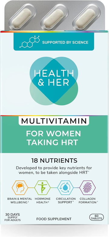 Health & Her Multivitamin For Women Taking Hormone Replacement Therapy (Hrt) - Supplements For Women - Nutrition And Wellbeing Support - 1 Month Supply, 60 Tablets - Vegan & Gluten Free