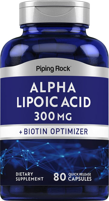 Piping Rock Alpha Lipoic Acid 300mg | Plus Biotin Optimizer | 80 Capsules | Non-GMO, Gluten Free Supplement