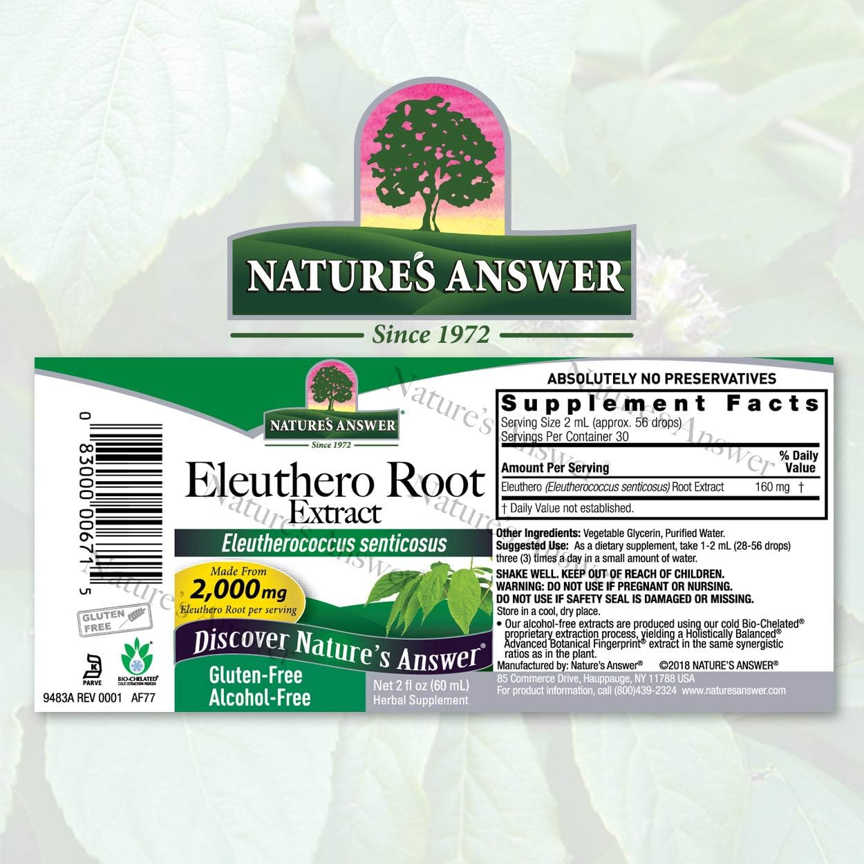 Nature's Answer Alcohol-Free Eleuthero Root 2000 mg 2 Extract | Supports Overall Wellness | Vegan, Non-GMO, Gluten Free, Kosher | Single Count