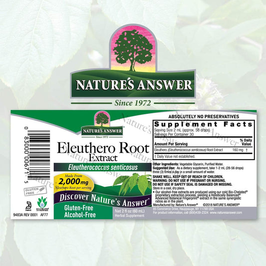 Nature's Answer Alcohol-Free Eleuthero Root 2000 mg 2 Extract | Supports Overall Wellness | Vegan, Non-GMO, Gluten Free, Kosher | Single Count