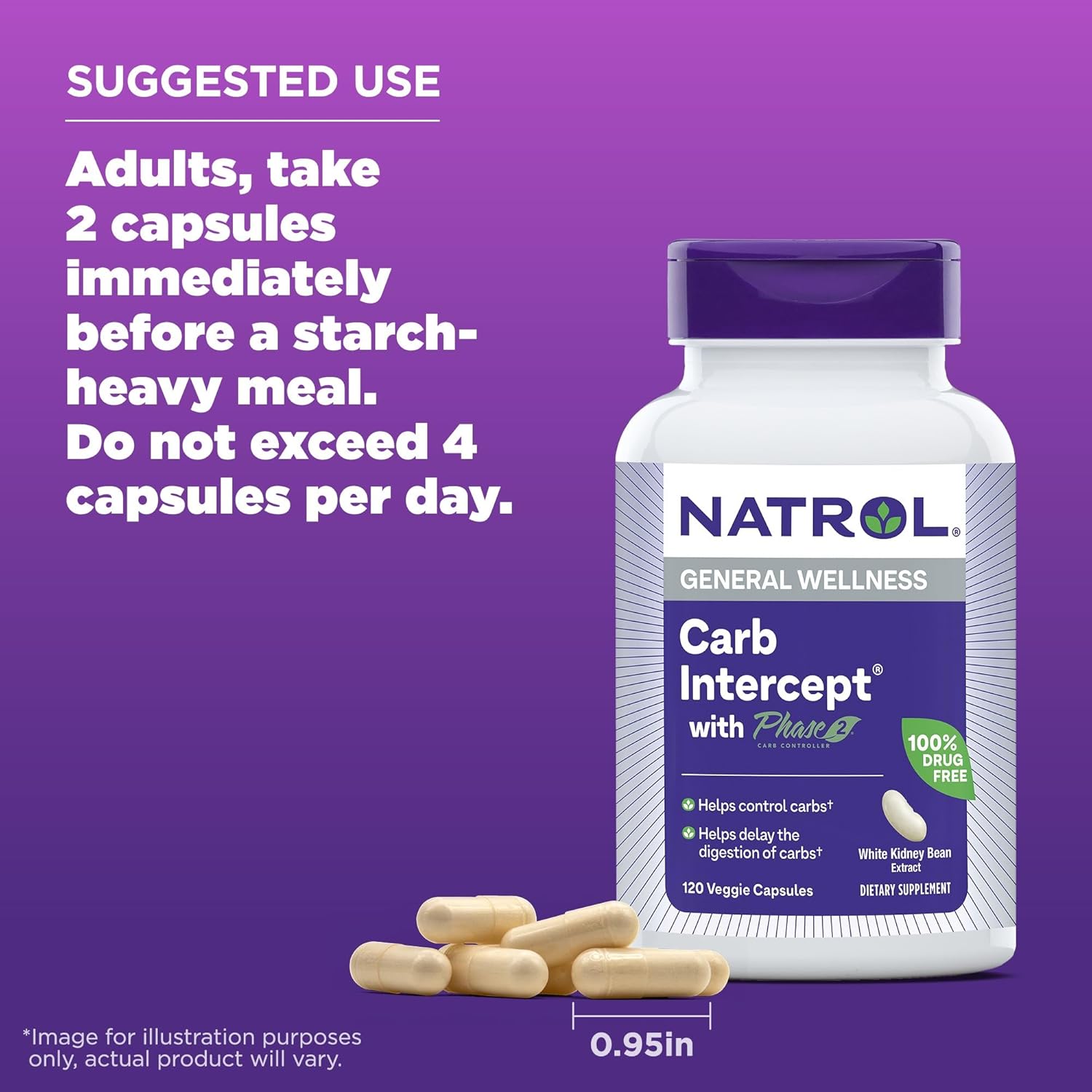 Natrol Carb Intercept with Phase 2 Carb Controller Capsules, White kidney bean extract, Helps control carbs, Helps metabolize fats, Clinically tested, Promotes healthy body weight, 1,000mg, 120 Count : Health & Household