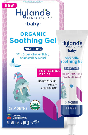 Hyland'S Baby Organic Night Oral Soothing Gel, With Chamomile, Calendula, And Fennel, Cooling Gel For Oral Discomfort, Easy-To-Apply, Ages 2 Months And Up, 0.53 Ounce