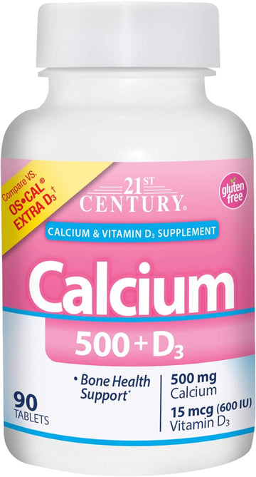 21st Century Calcium Plus Extra D Caplets, 500 mg, 90 Count, Pack of 1