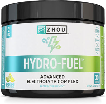 Zhou Nutrition Hydro Fuel, Sugar Free Electrolyte Powder, Replenish Nutrients, Restore Hydration, Natural Mineral Complex With Coconut Water Concentrate, Vegan, Gluten Free, Lemon Lime, 30 Servings