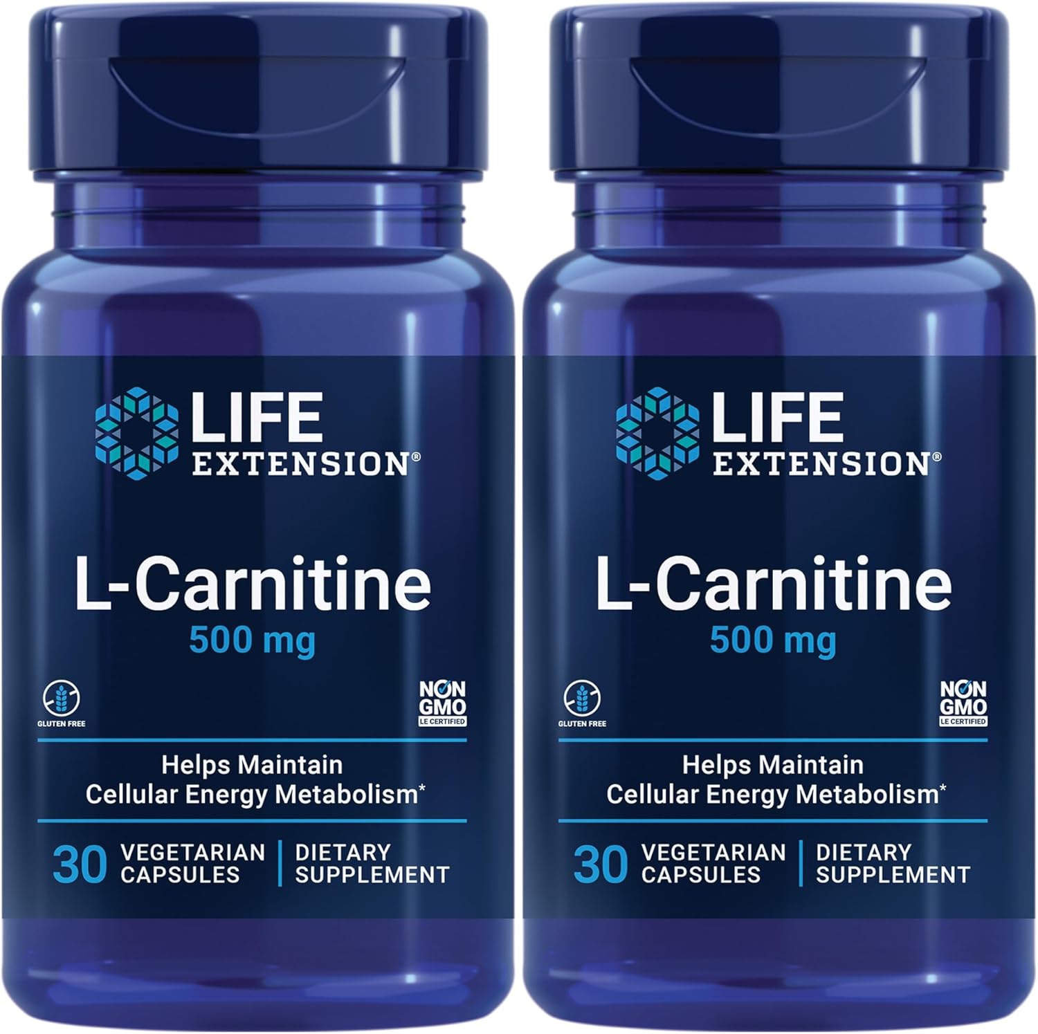 Life Extension L-Carnitine – 500 Mg, Energy Supplement, Memory Supplement – Free Form Amino Acid, Nitric Oxide Support – Gluten-Free, Non-Gmo, Vegetarian – Two Pack - 2 X 30 Capsules