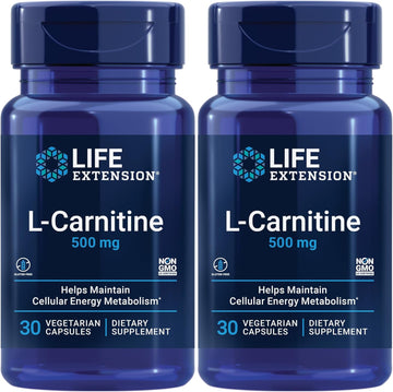 Life Extension L-Carnitine – 500 Mg, Energy Supplement, Memory Supplement – Free Form Amino Acid, Nitric Oxide Support – Gluten-Free, Non-Gmo, Vegetarian – Two Pack - 2 X 30 Capsules
