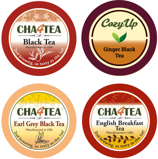 Cha4Tea 36-Count Assorted Black Tea Sampler For Keurig K-Cup Brewers (Black Tea, English Breakfast, Ginger Black Tea, Earl Grey)