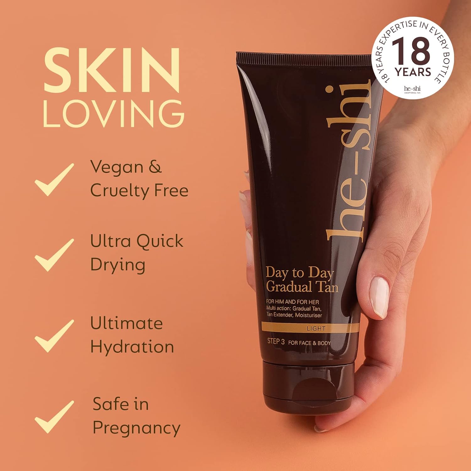 He-Shi Gradual Tan Moisturiser - Day to Day Medium Tanning Lotion - Natural Self Tanning Lotion - Bronze Glow with Vitamin E - Vegan & Cruelty Free - Hydrating Tan for Face & Body (200ml) : Amazon.co.uk: Beauty