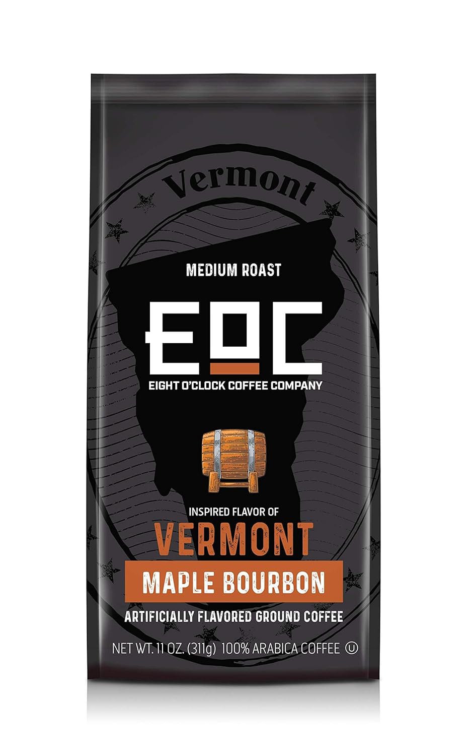 Eight O'Clock Coffee Flavors of America Vermont Maple Bourbon, 11-Ounce, Ground Coffee, Robust Maple, Caramel & Bourbon