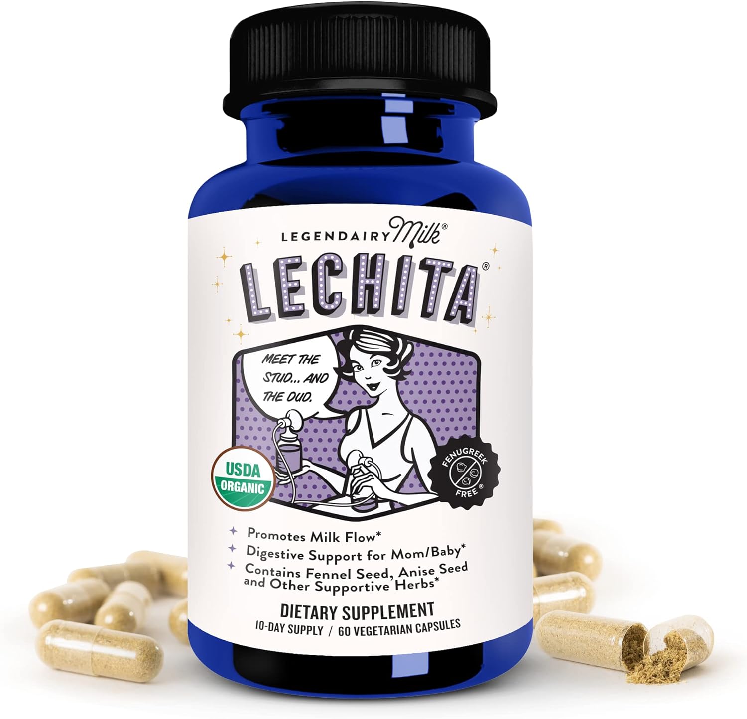 Legendairy Milk Lechita, Supports Milk Flow, Organic Fenugreek Free Breastfeeding Supplement, Organic Fennel & Anise, Made in USA, 60 Vegan Capsules