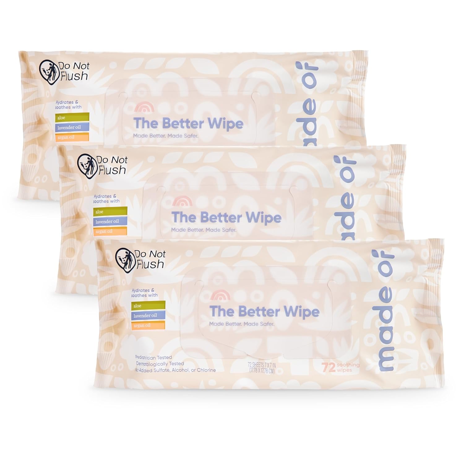 Organic Sensitive Baby Wipes - Hypoallergenic Soothing Wipes For Sensitive Skin - Fragrance-Free, Chemical-Free, Alcohol-Free - Water Based Soothing Aloe And Argan Oil (72 Count (Pack Of 3))