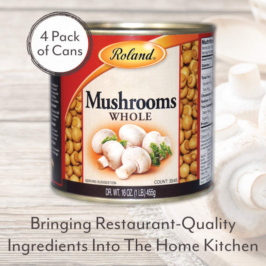 Roland Foods Medium & Large Button Mushrooms, 16 Ounce Can, Pack of 4