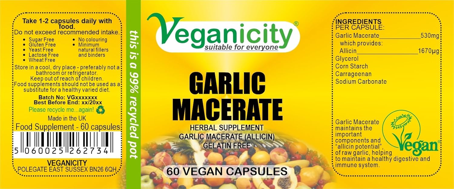 Veganicity Garlic Macerate 530Mg (1670G Allicin): Digestive And Immune Herbal Supplement : 60 Vcaps, In A Planet-Friendly 99% Recycled Pot