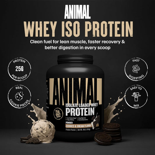 Animal Whey Isolate Protein Powder - Loaded For Pre & Post Workout Muscle Builder And Recovery With Digestive Enzymes For Men & Women - 25G Protein, Great Taste, Low Sugar - Chocolate 4 Lbs