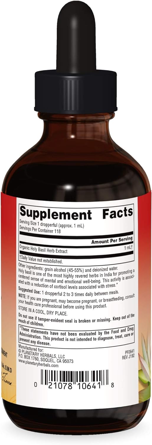 Planetary Herbals Holy Basil by Planetary Ayurvedics Liquid, Promotes Centered Calmness, 4 Ounces