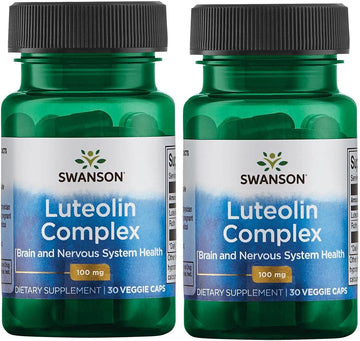 Swanson Luteolin Complex W/Rutin - Brain Support Supplement Promoting Memory, Mood & Cognitive Health - Natural Formula To Help Maintain Nervous System - (30 Veggie Capsules) 2 Pack