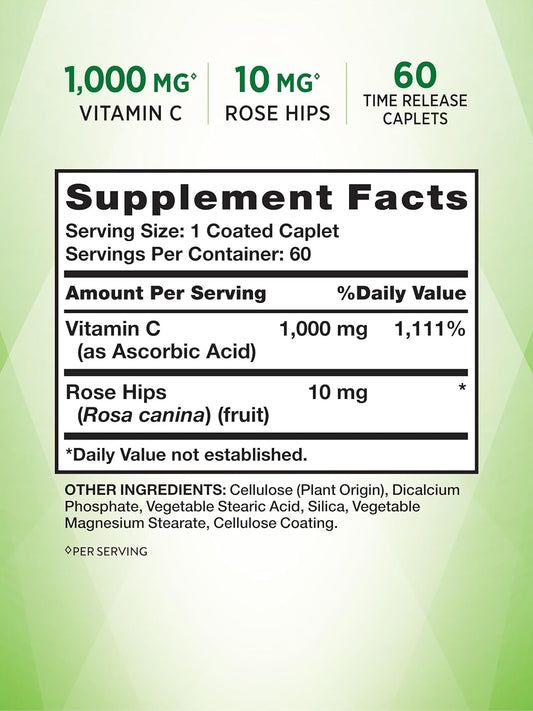 Vitamin C 1000Mg | 60 Caplets | With Wild Rose Hips | Vegetarian, Non-Gmo & Gluten Free Supplement | By Nature'S Truth