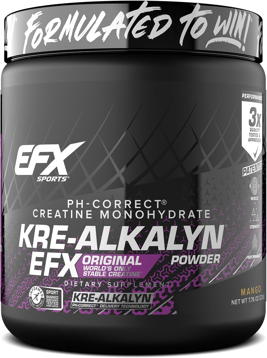 Efx Sports Kre-Alkalyn Efx Powder | Ph Correct Creatine Monohydrate Powder Supplement | Strength, Muscle Growth & Performance | 110 Servings (Mango)