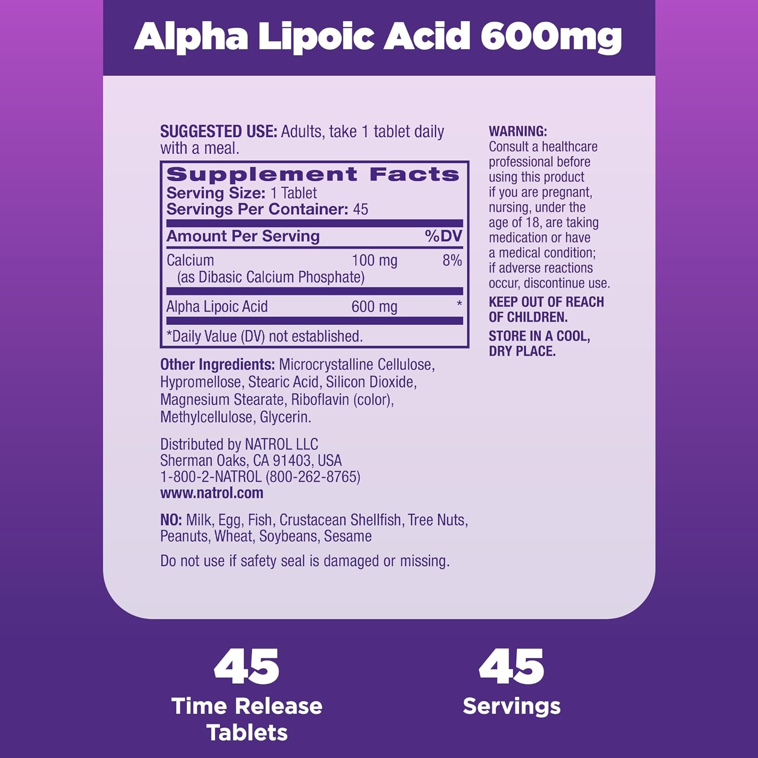 Natrol, Alpha Lipoic Acid Capsules, Antioxidant Protection Supplement, 600 mg, 45 Count : Health & Household