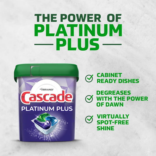 Cascade Platinum Plus Dishwasher Pods, Dish Detergent ActionPacs, Clean Lemon, 52 Count