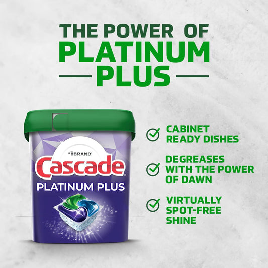 Cascade Platinum Plus Dishwasher Pods, Dish Detergent Actionpacs, Clean Lemon, 52 Count