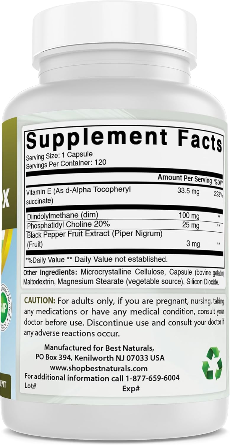 Best Naturals Dim Supplement 100 Mg 120 Capsules, Dim For Estrogen Metabolism & Balance, For Menopause, Body Building, Pcos & Hormonal Acne : Health & Household