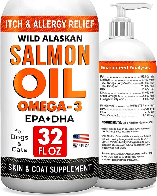 32Oz Salmon Oil Omega 3 + Omega 3 Fish Oil Pills For Dogs Bundle - Joint Health - Allergy Relief - Itch Relief, Shedding - Skin And Coat Supplement - Omega 3 6 9 - Epa & Dha Fatty Acids - Usa