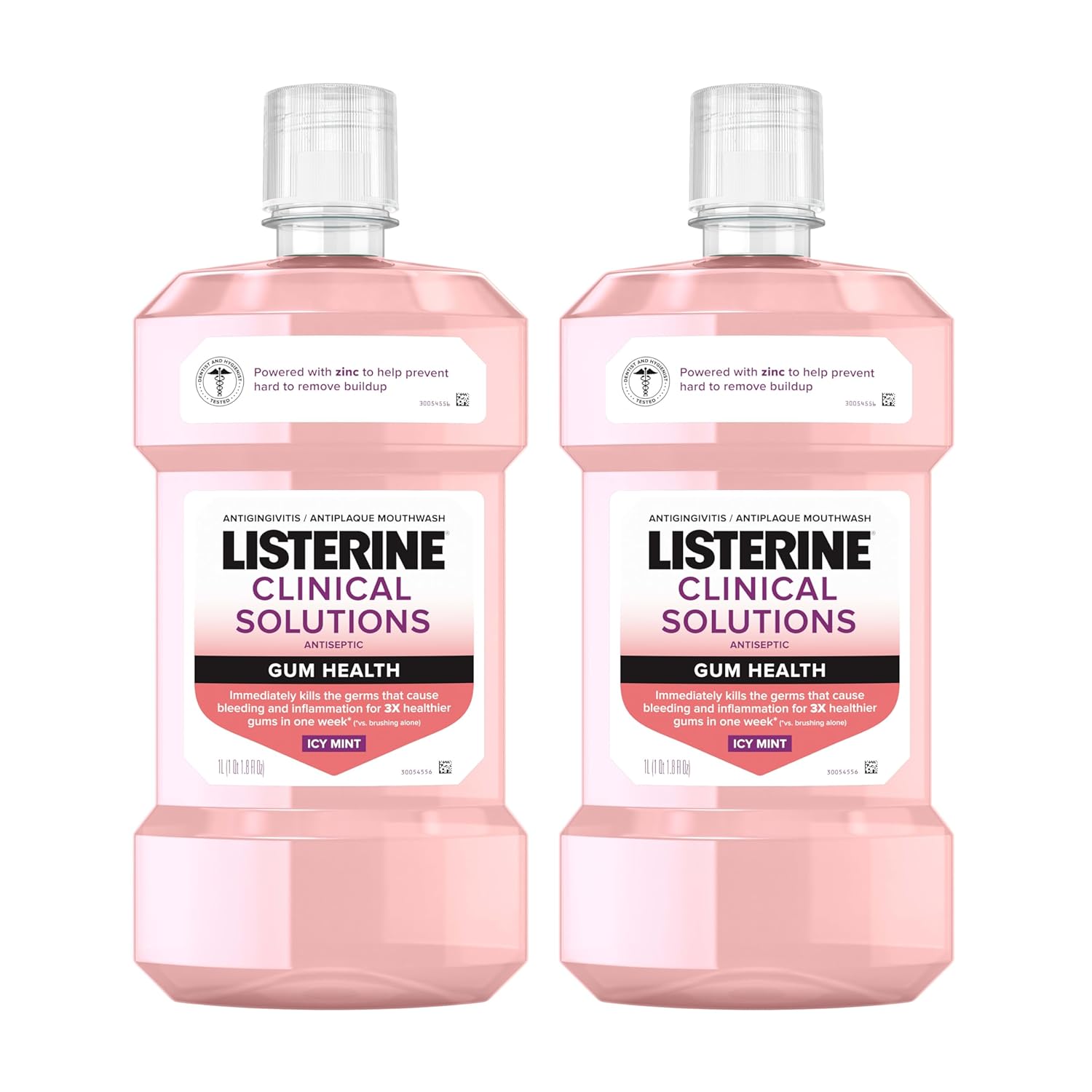 Listerine Clinical Solutions Gum Health Antiseptic Mouthwash, Antigingivitis & Antiplaque Oral Rinse Helps Prevent Buildup & Kills Germs For Healthier Gums, Icy Mint, Twin Pack, 2 X 1 L