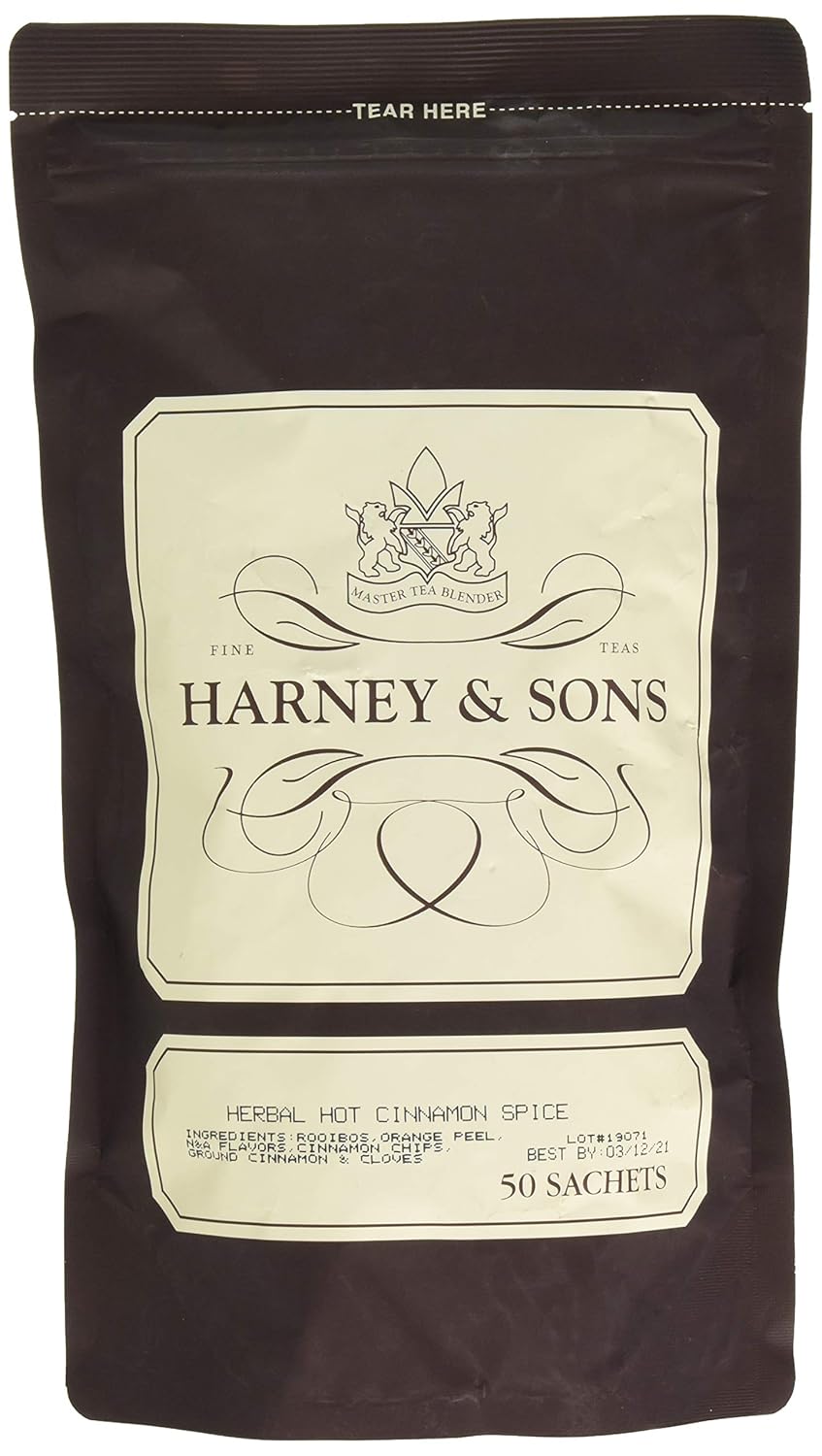 Harney And Sons Herbal Hot Cinnamon | 50 Sachets Of Black Tea With Orange Peel, Clove, And Cinnamon