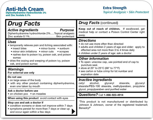 Diphenhydramine Anti Itch Cream for Insect Bites, Skin Irritation and Rashes