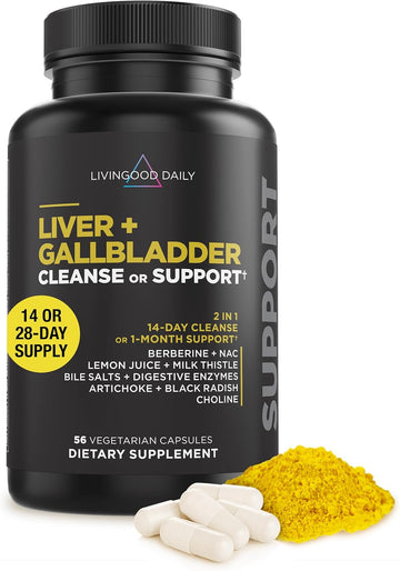 Livingood Daily Liver & Gallbladder Cleanse Or Support Supplement With Milk Thistle, Ox Bile, Bile Salts, Digestive Enzymes And Artichoke Leaf Extract, Digestive Health & Liver Support, 56 Capsules