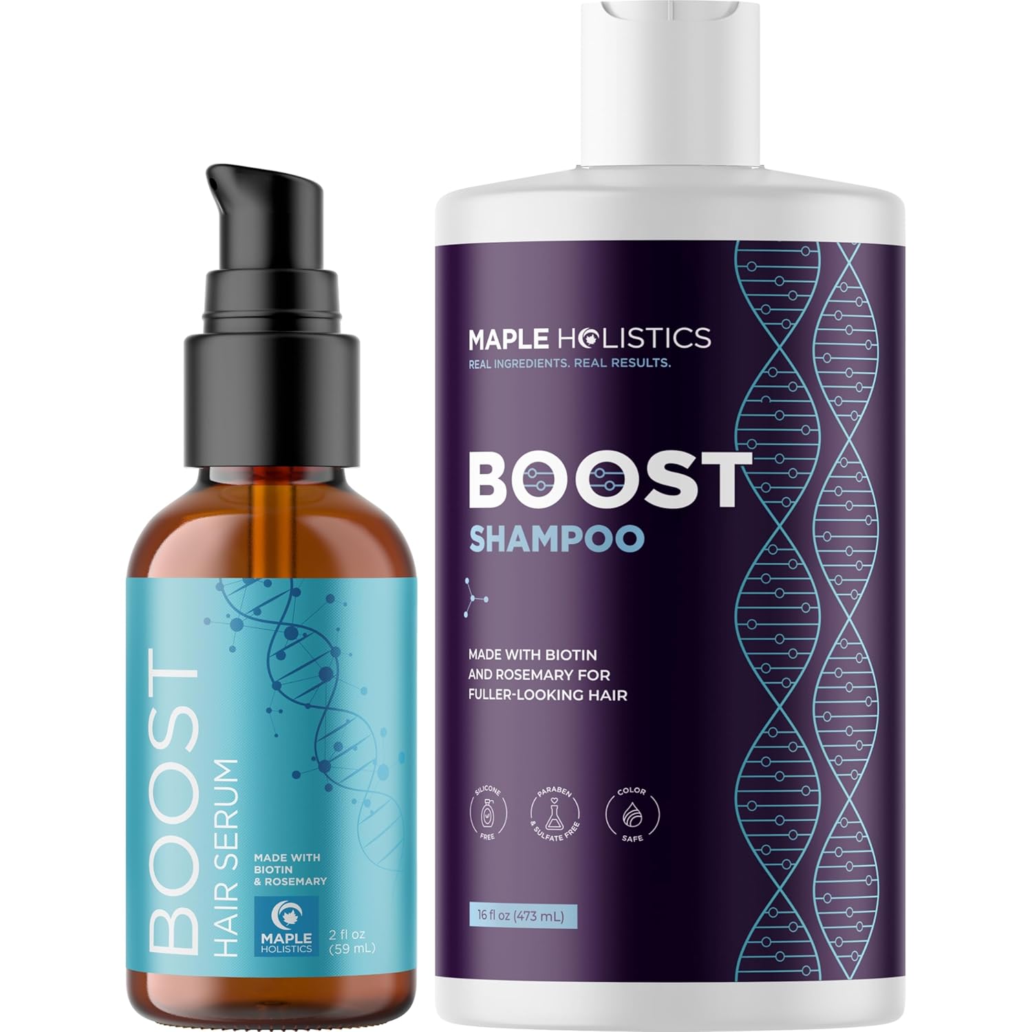 Biotin Hair Serum & Shampoo - Maple Holistics Hair Regrowth Bundle With Boost Hair Thickening Serum Featuring Rosemary Peppermint & Black Castor Oil Plus Sulfate Free Biotin Shampoo For Hair Growth