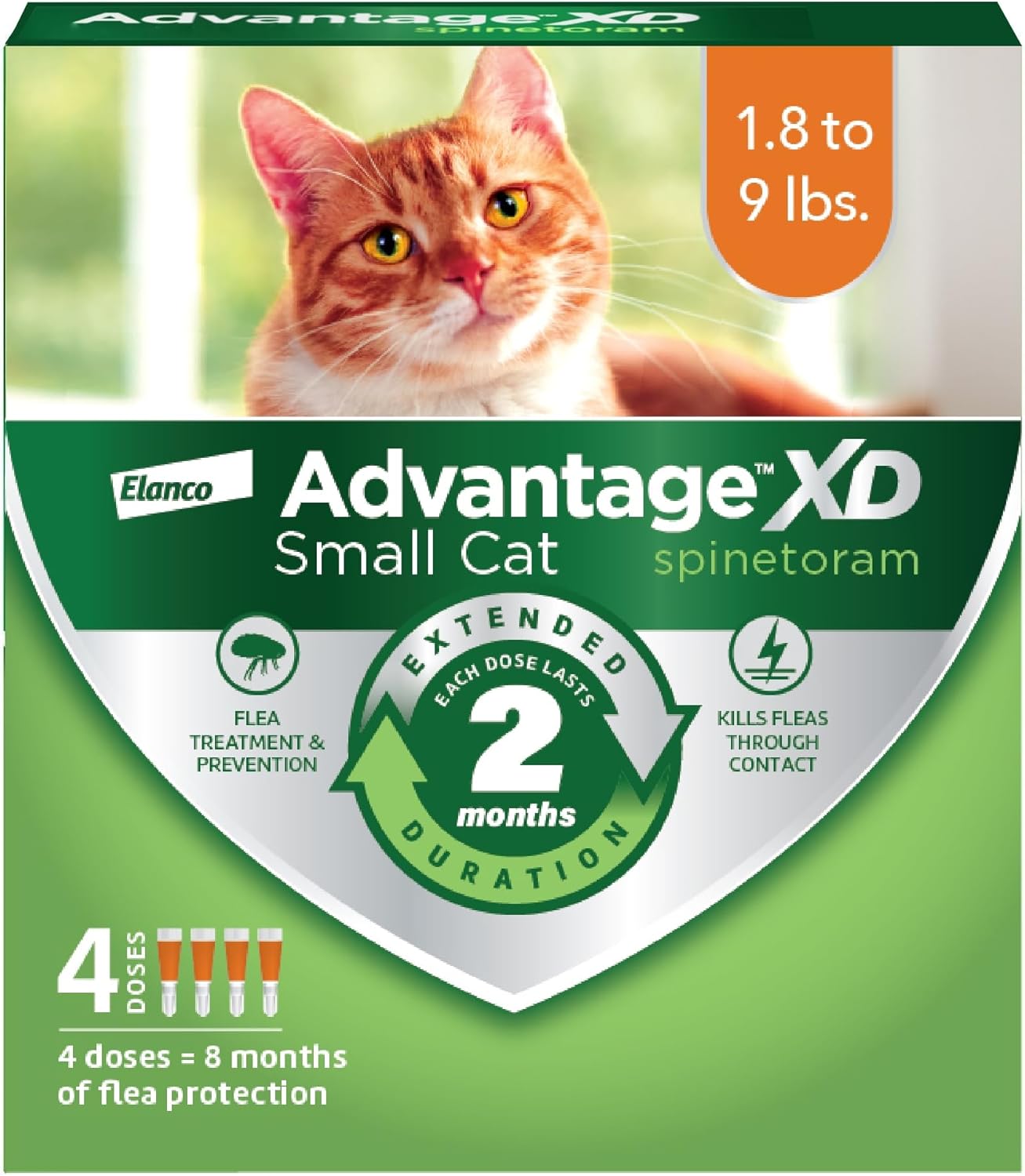 Advantage Xd Small Cat Flea Prevention & Treatment For Cats 1.8-9Lbs. | 4-Topical Doses, 2-Months Of Protection Per Dose