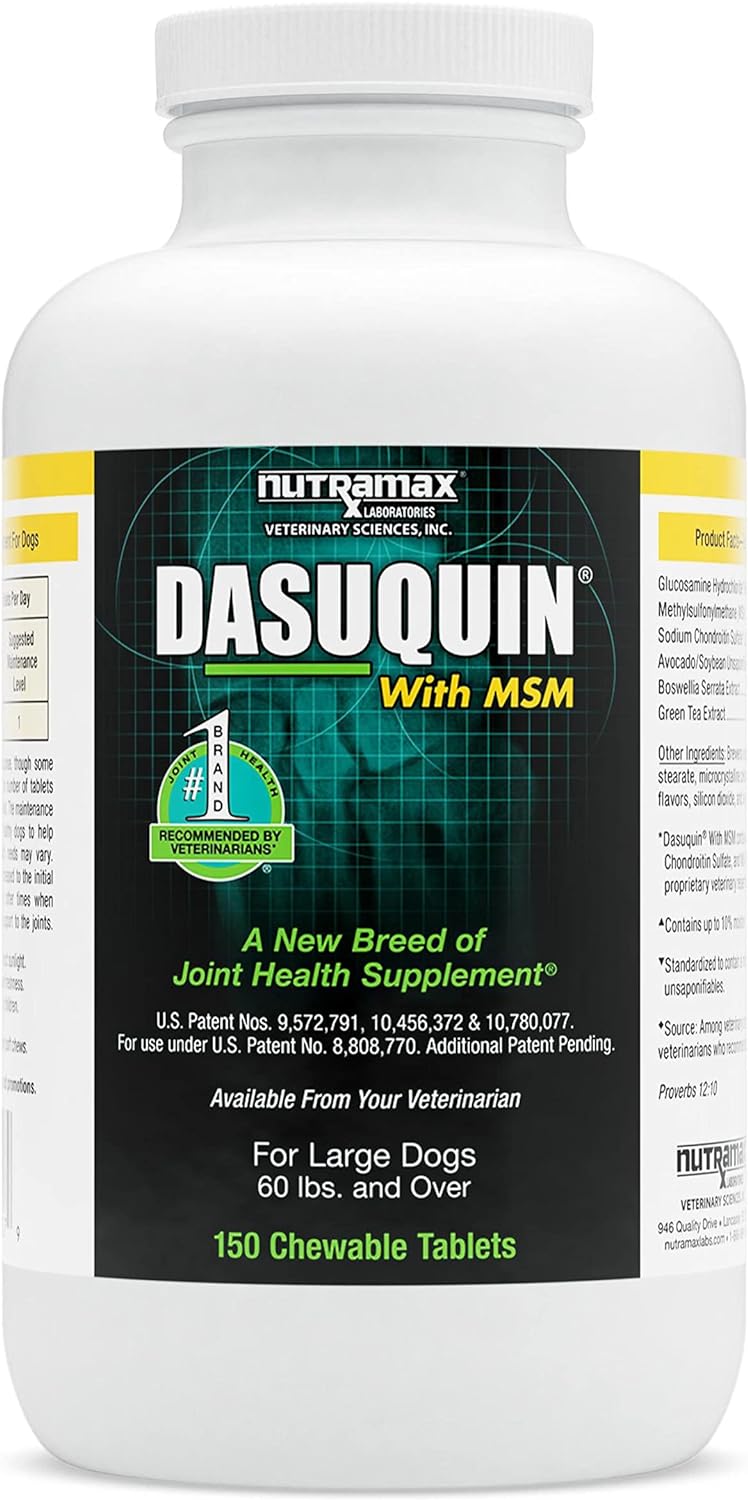 Nutramax Laboratories Dasuquin with MSM Joint Health Supplement for Large Dogs - With Glucosamine, MSM, Chondroitin, ASU, Boswellia Serrata Extract, and Green Tea Extract, 150 Chewable Tablets