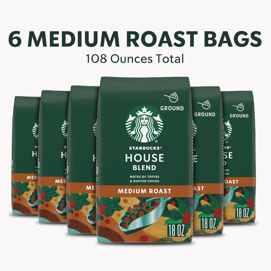 Starbucks House Blend Medium Roast Ground Coffee, 18 Ounce (Pack of 6)