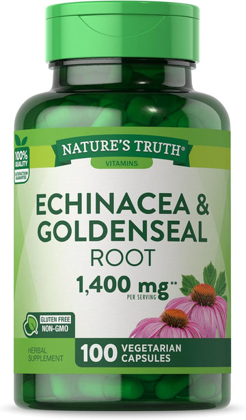 Echinacea Goldenseal Capsules | 1400Mg | 100 Count | Vegetarian, Non-Gmo & Gluten Free Supplement | Herbal Support Complex | By Nature'S Truth