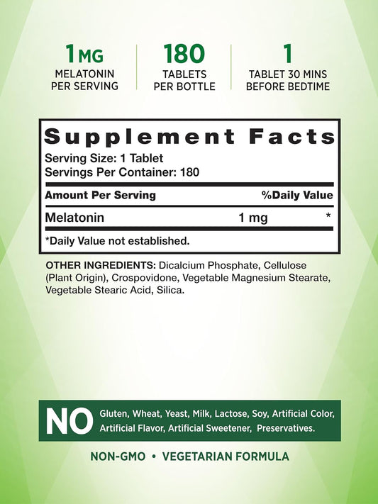 Nature'S Truth Melatonin 1 Mg | 180 Tablets | Vegetarian, Non-Gmo And Gluten Free Supplement