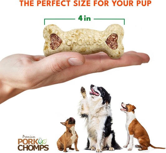 Pork Chomps Dog Chews, 4-Inch Crunchy Bones, Bacon Flavor, 2 Count