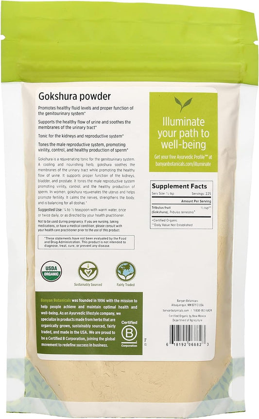 Banyan Botanicals Gokshura Powder? Organic Tribulus Terrestris Fruit ? Rejuvenating Tonic for Kidney & Adrenal Health, Stress, and Male Vitality* ? «lb. ? Non-GMO Fair for Life Fair Trade Certified